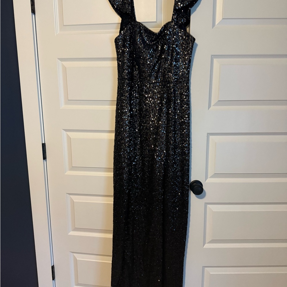Marchesa Notte Black Sequin Floor length gown